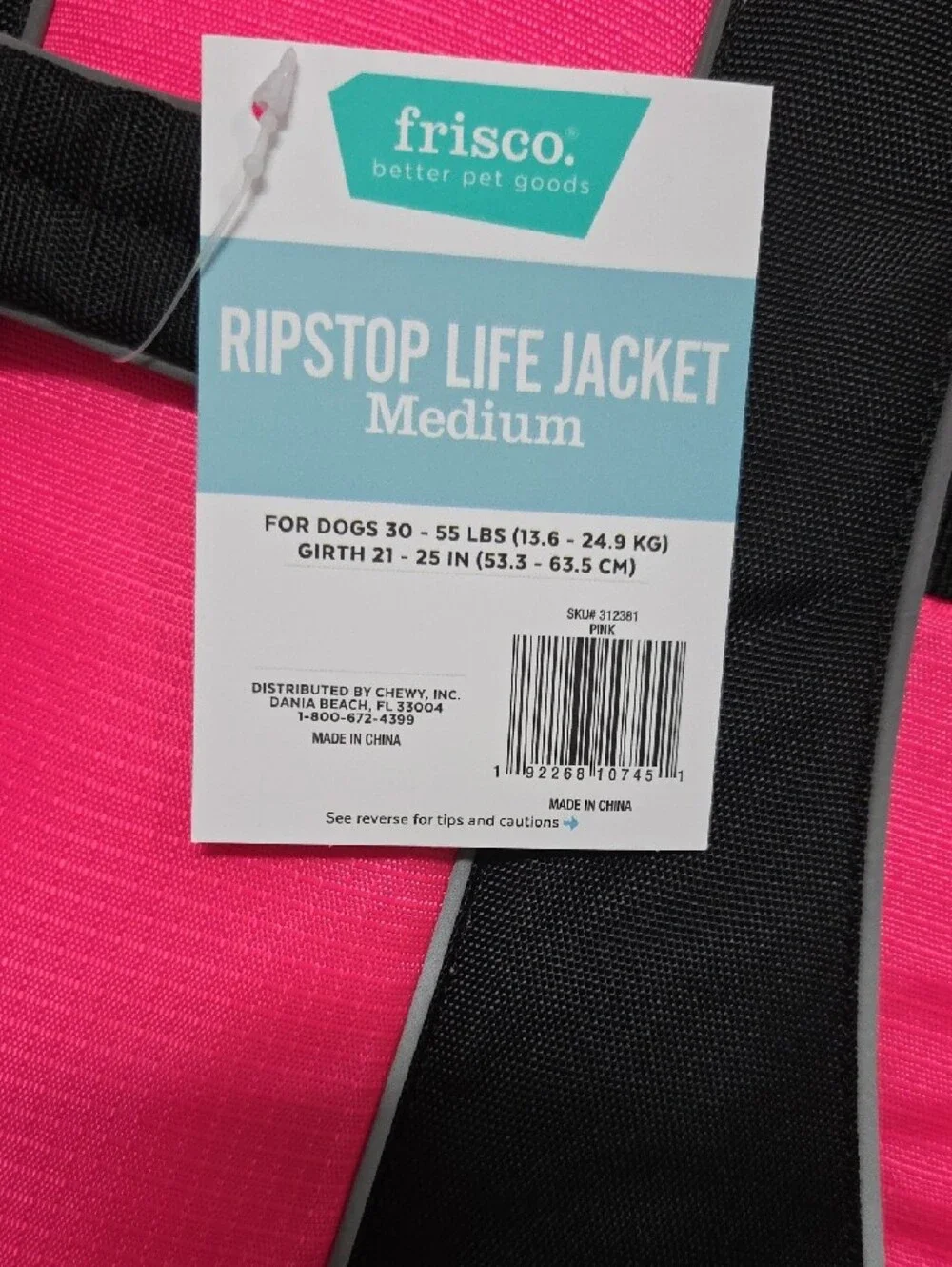 Frisco Pink Ripstop Dog Life Jacket - Medium